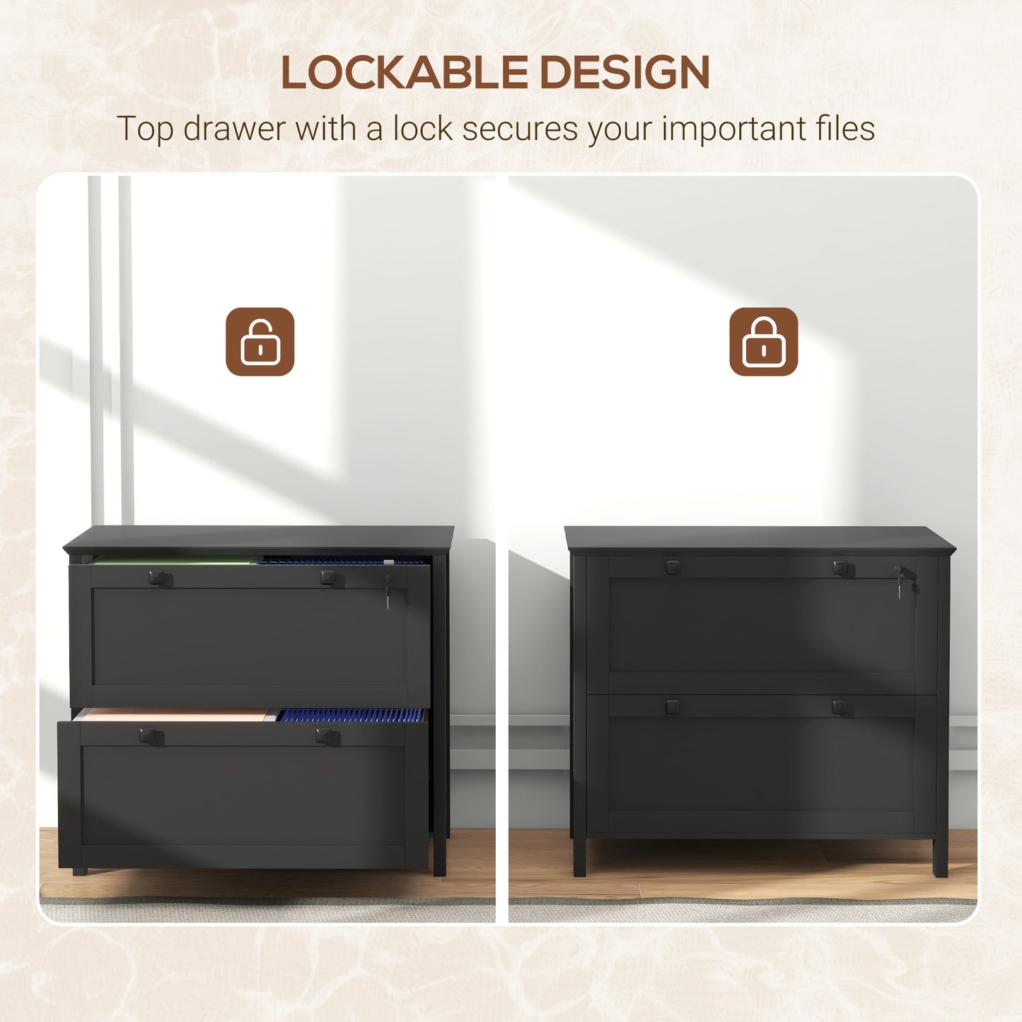 2 Drawer File Cabinet, Lockable Filing Cabinet with Adjustable Hanging Bar for Letter, A4 and Legal Size, Black