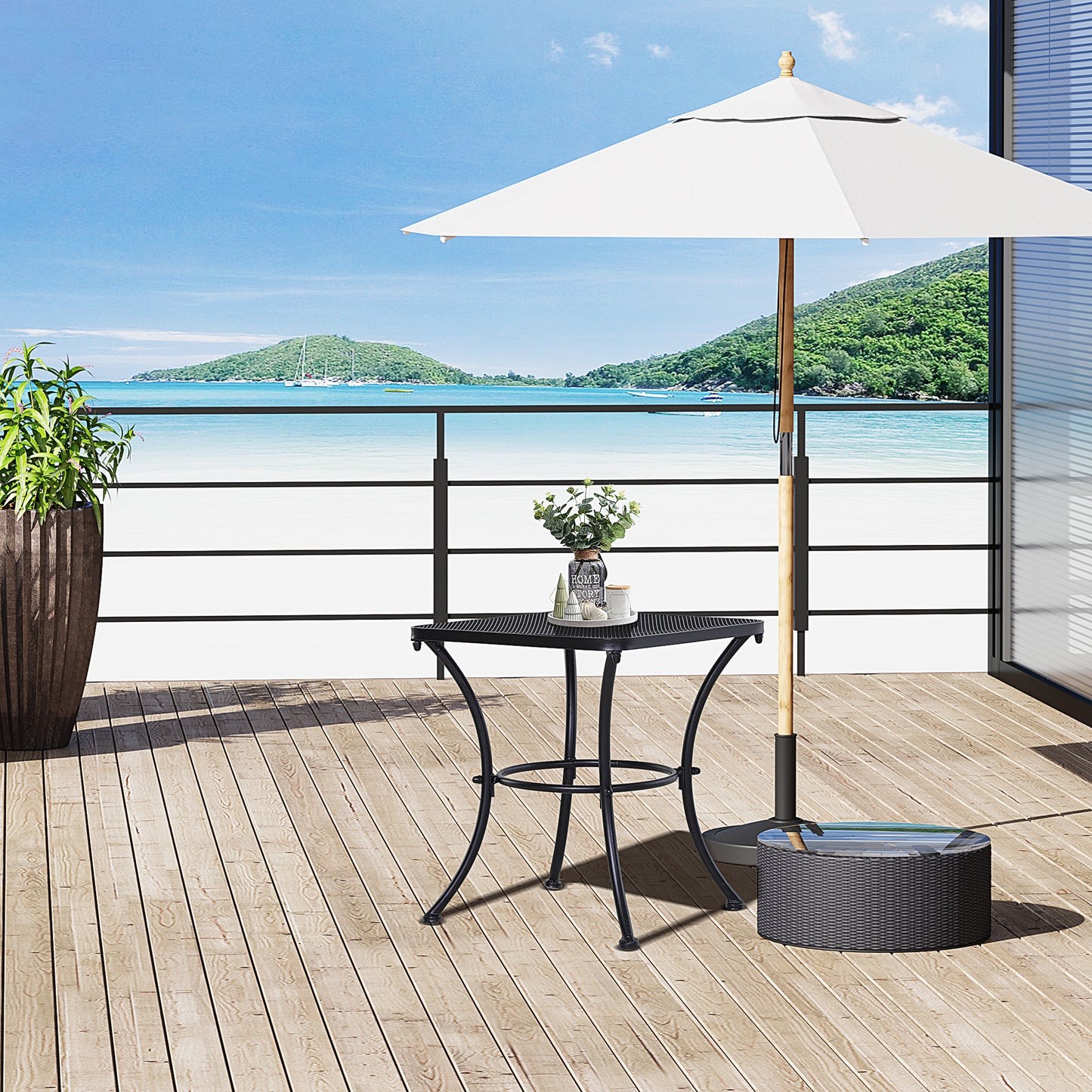 Square Outdoor Side Table, Metal Outdoor Patio Table, Garden Coffee Side Bistro Tables with Mesh Grid Top for Balcony, Porch, Backyard, 17.7" x 17.7" x 19.7", Black