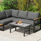 Outdoor Side Table with SPC Woodgrain Tabletop, Metal Patio Coffee Table for Outside Garden, Distressed Grey