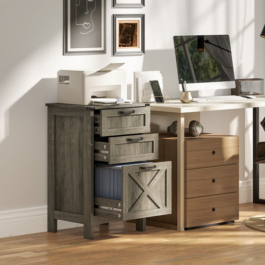 Vertical Filing Cabinet with 3 Drawers, Rustic Farmhouse Office Storage Cabinet for A4, Letter Size, Grey Wash