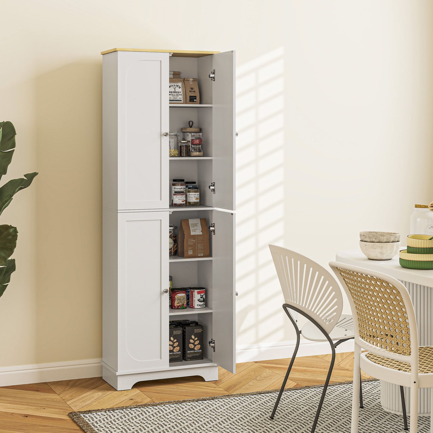 72" Tall Pantry Cabinet, Kitchen Pantry Cabinet with Adjustable Shelves, Storage Cabinet with 4 Doors, White