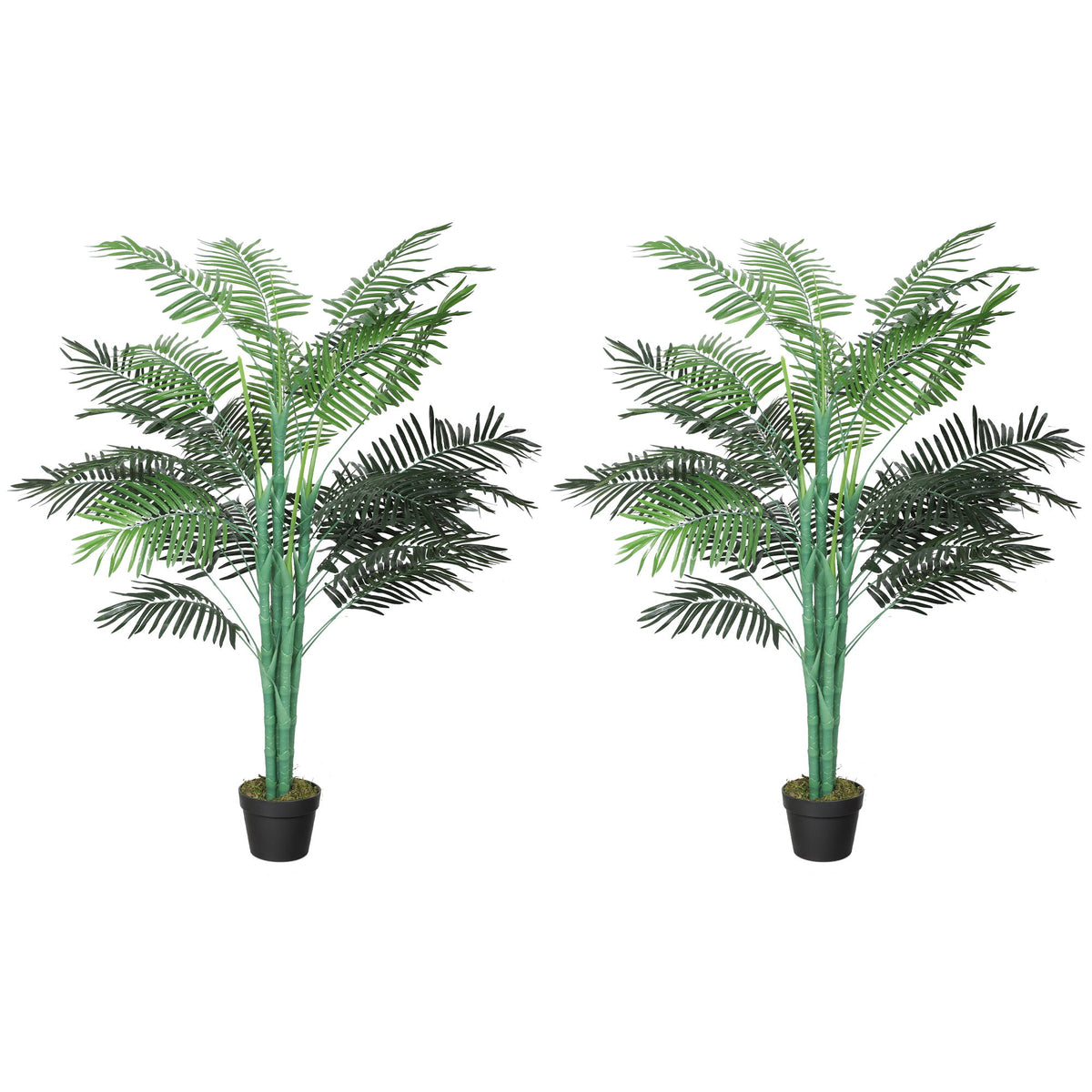 5FT Artificial Palm Tree Set of 2, Fake Tropical Tree with Lifelike Leaves, Faux Plant in Pot for Indoor Decoration, Green