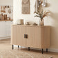 Fluted Sideboard Buffet Cabinet, 55" Mid Century Coffee Bar Cabinet with Sliding Doors and Adjustable Shelves, Natural