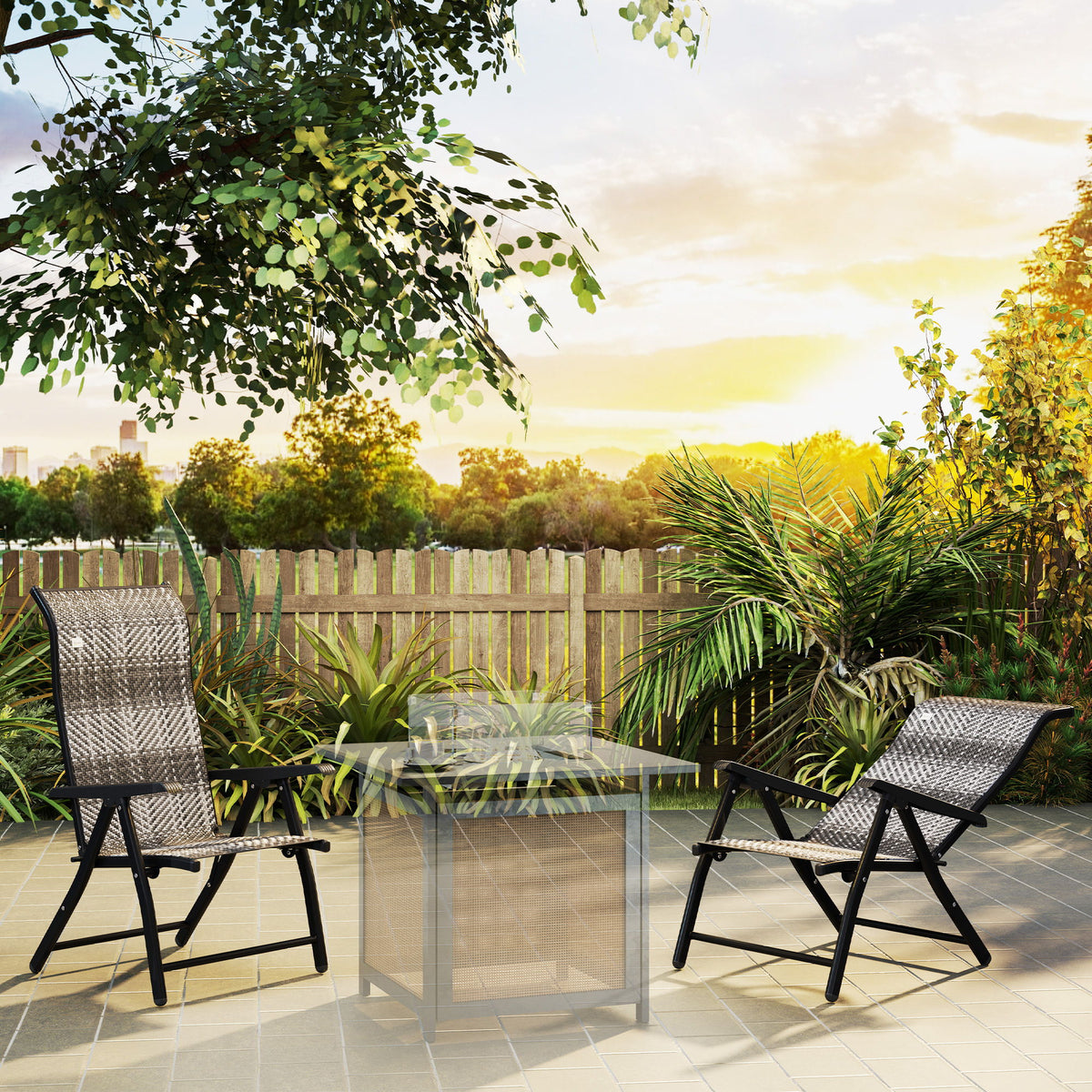 2PCs Outdoor Wicker Folding Chairs with Adjustable Backrest, Mixed Grey