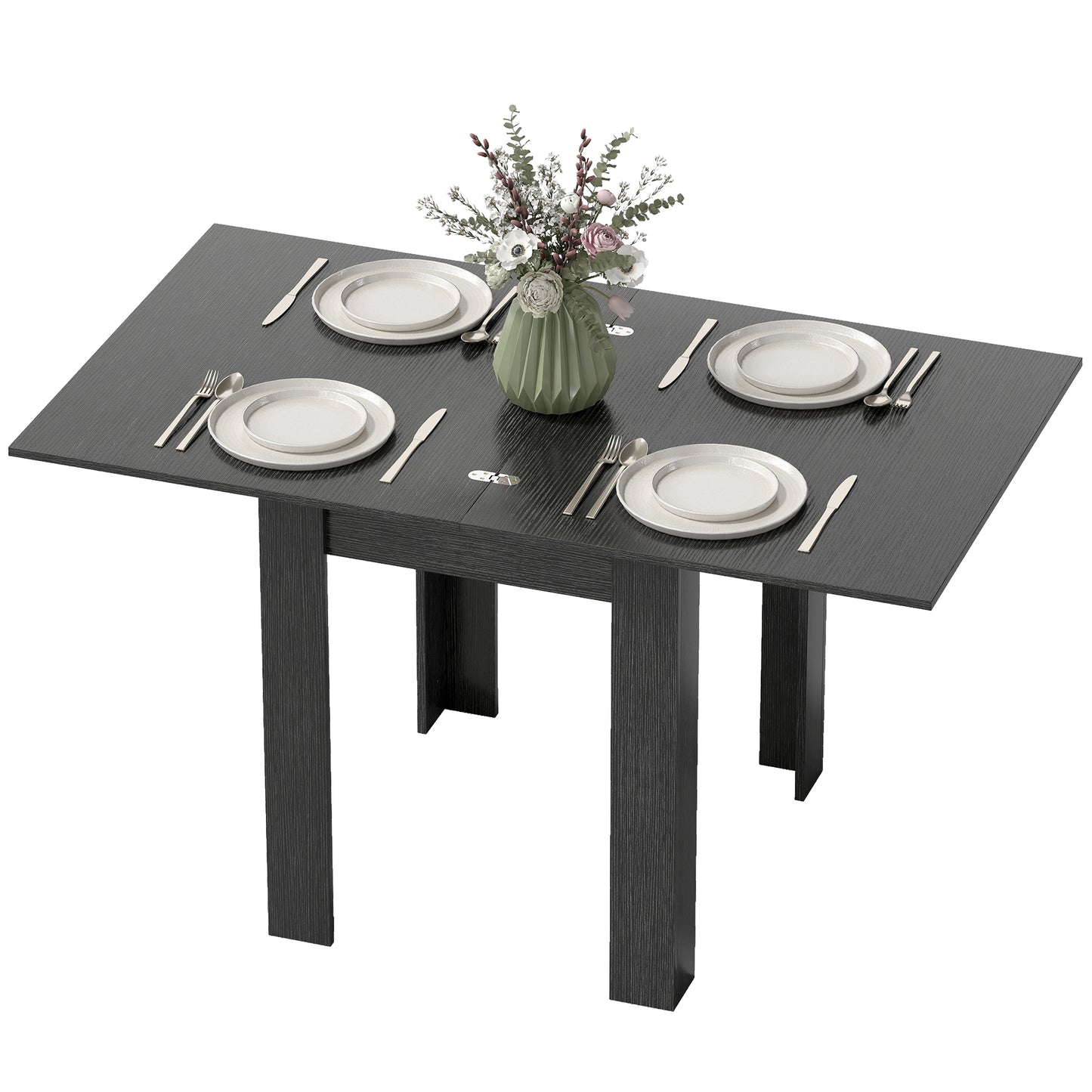 55" Extendable Dining Table for 4-6, Kitchen Table with Steel Slides and Felt Pads for Small Spaces, Black