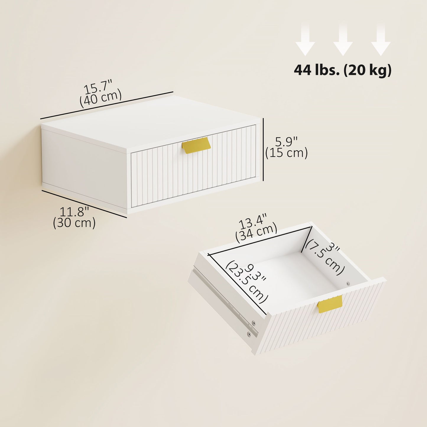 Modern Floating Nightstands Set of 2, Wall Mounted Bedside Tables with Wave Drawer White