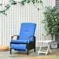 Outdoor Rattan Recliner Chair, Wicker Reclining Chair with Adjustable Back Retractable Footrest Cushion Blue