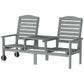 Outdoor Bench with Wheels and 3-Position Adjustable High Back, 2 Seater Outdoor Loveseat with Umbrella Hole, Grey