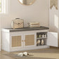 Shoe Storage Bench with Woven Rattan Doors, Shoe Bench with Cushion, Adjustable Shelves, Entryway Bench, White