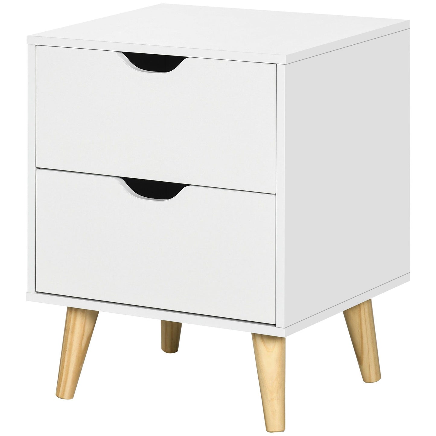 Nightstand with 2 Drawers and Wood Legs - White