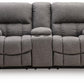 Bakerstein - Power Reclining Loveseat/Console/Adjustable Headrest - Galaxy