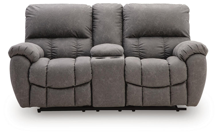 Bakerstein - Power Reclining Loveseat/Console/Adjustable Headrest - Galaxy