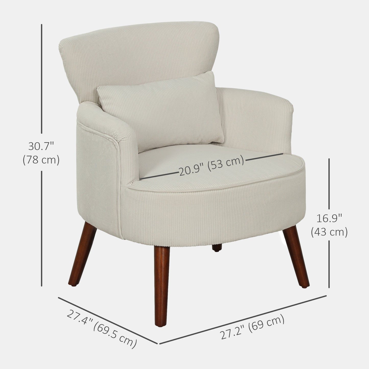 Upholstered Accent Chair with Lumbar Pillow - Cream White