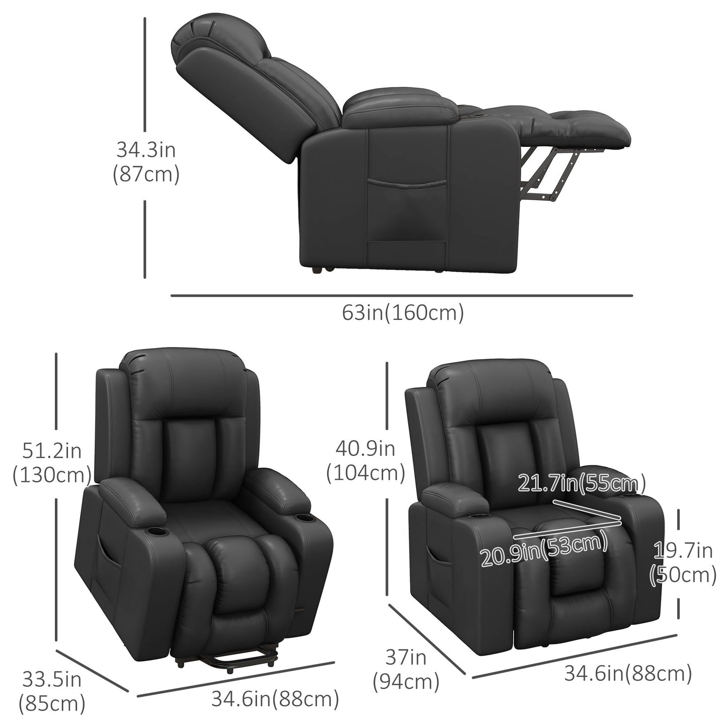 Power Lift Recliner with Footrest and Remote - Grey