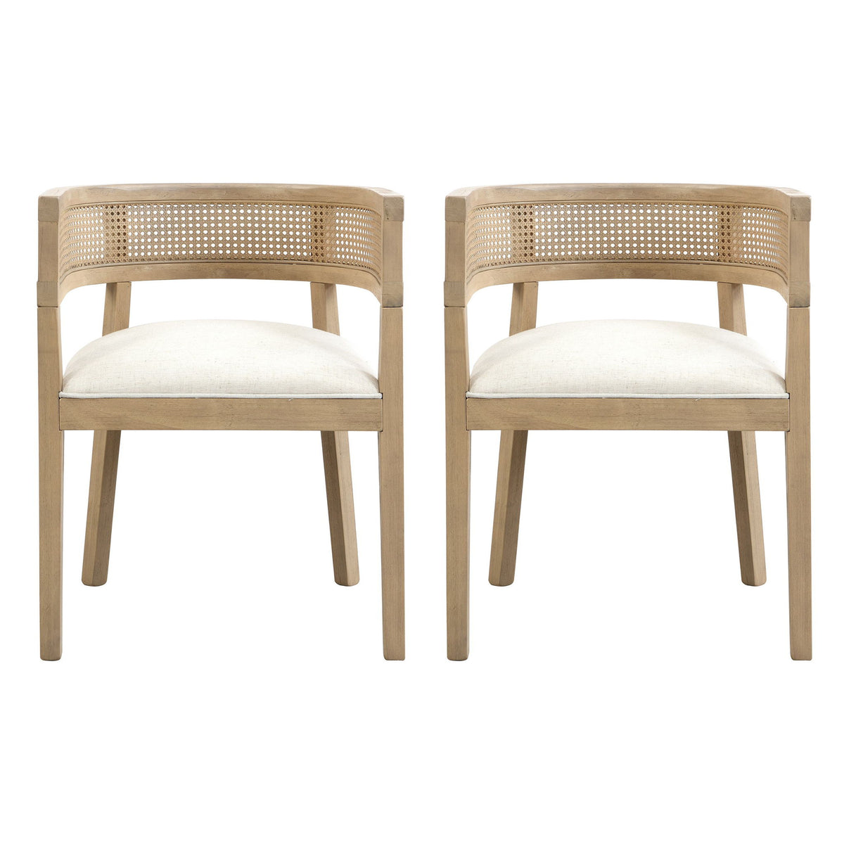 Set of 2 Dining Chairs with Rattan Round Backrest, Upholstered Seats, Dining Seats for Kitchen, 22.5" L x 22" W x 29.5" H, Beige+Natural Ash