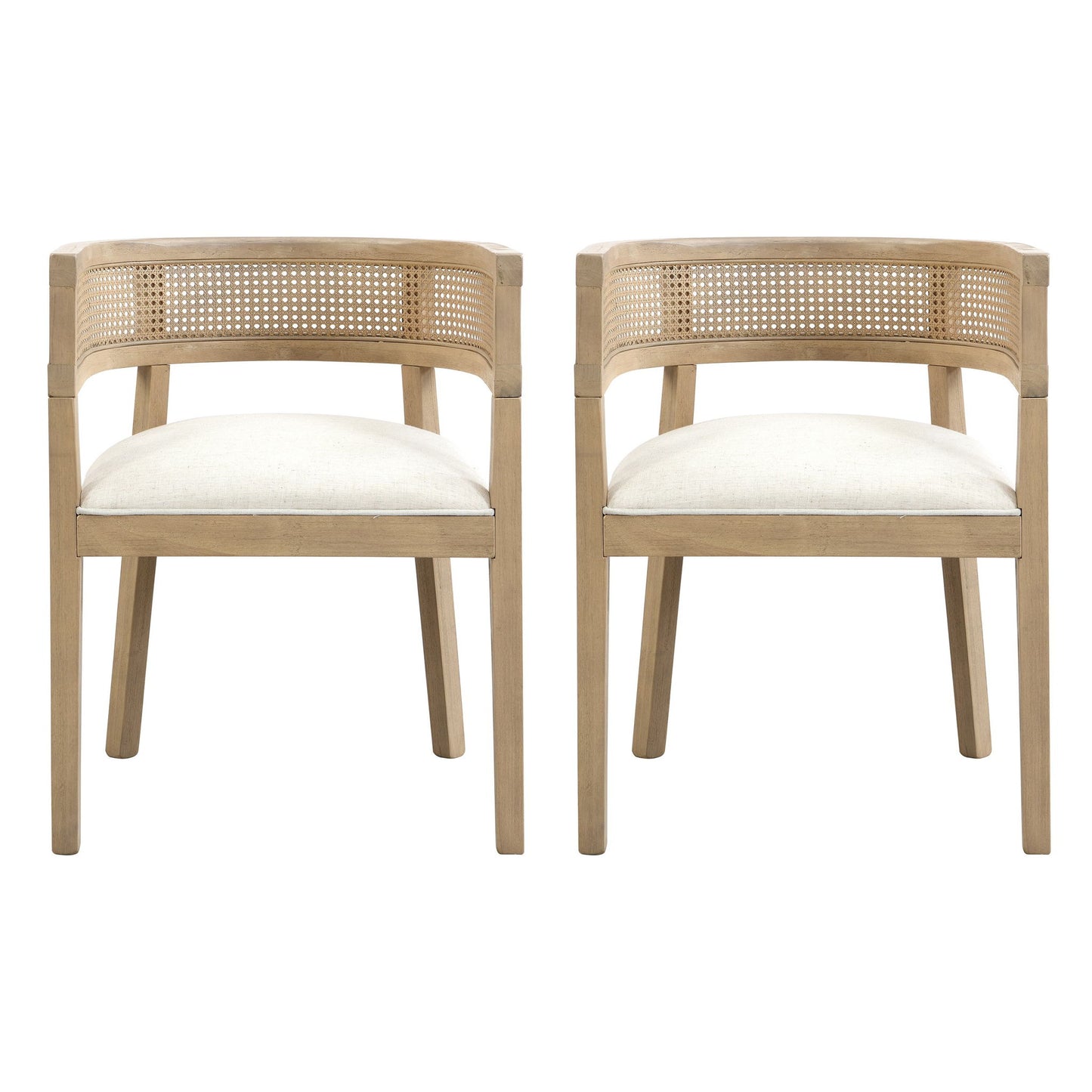 Set of 2 Dining Chairs with Rattan Round Backrest, Upholstered Seats, Dining Seats for Kitchen, 22.5" L x 22" W x 29.5" H, Beige+Natural Ash