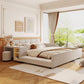 Queen Size Upholstered Bed with Built-In Bedside Desk and Round Stool, Solid Bedboard with Sturdy MDF Frame, 85'' L x 73'' W x 29'' H, Beige