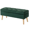 Velvet Storage Ottoman with Wood Legs - Dark Green