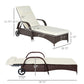 Wicker Chaise Lounge, Outdoor Lounge Chair, PE Rattan Patio Sun lounger with Head-rest, 5-Level Height Adjust Backrest, Cushion & Wheels, Mixed Brown and Cream White