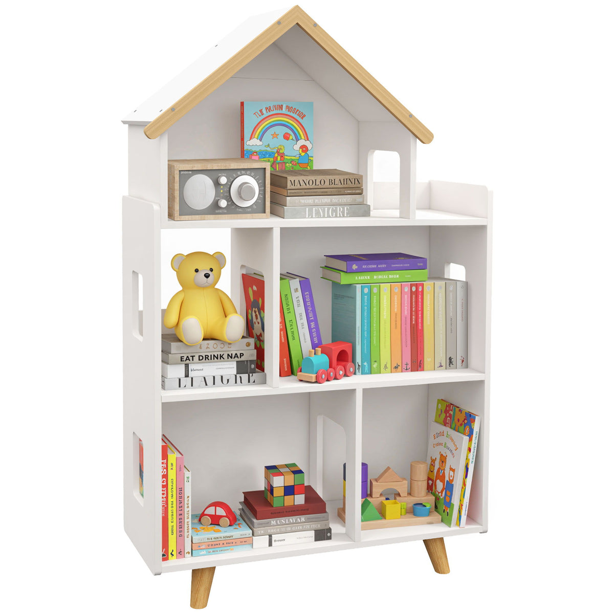 Toy Storage Organizer Cabinet, 3-Tier Kids Bookshelf for Playroom, Kids Room, Nursery, Kindergarten, White