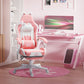 Cute Racing Gamer Chair, Faux Leather Gaming Chair with Footrest, Headrest and Lumbar Support, Pink