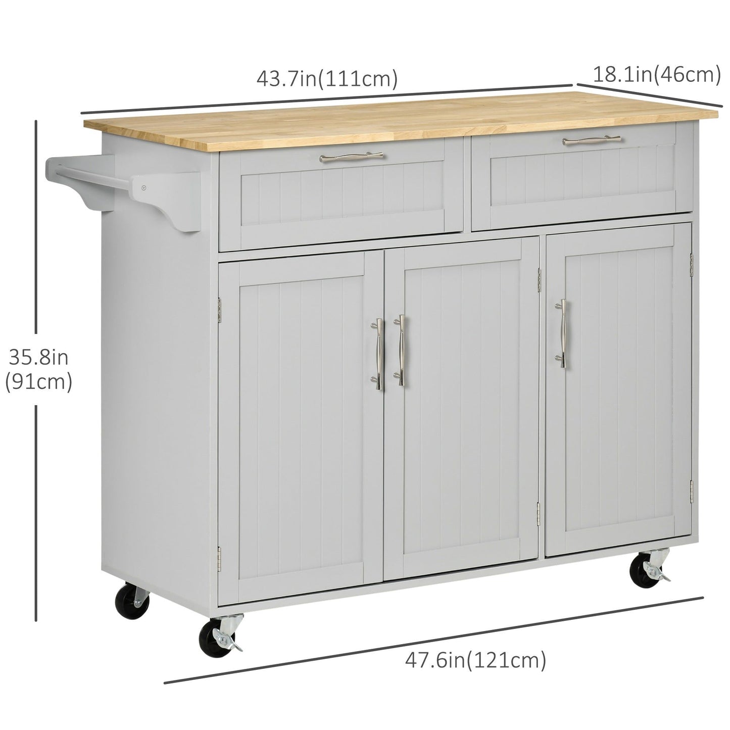 Rolling Kitchen Island with Drawers and Cabinets - Grey