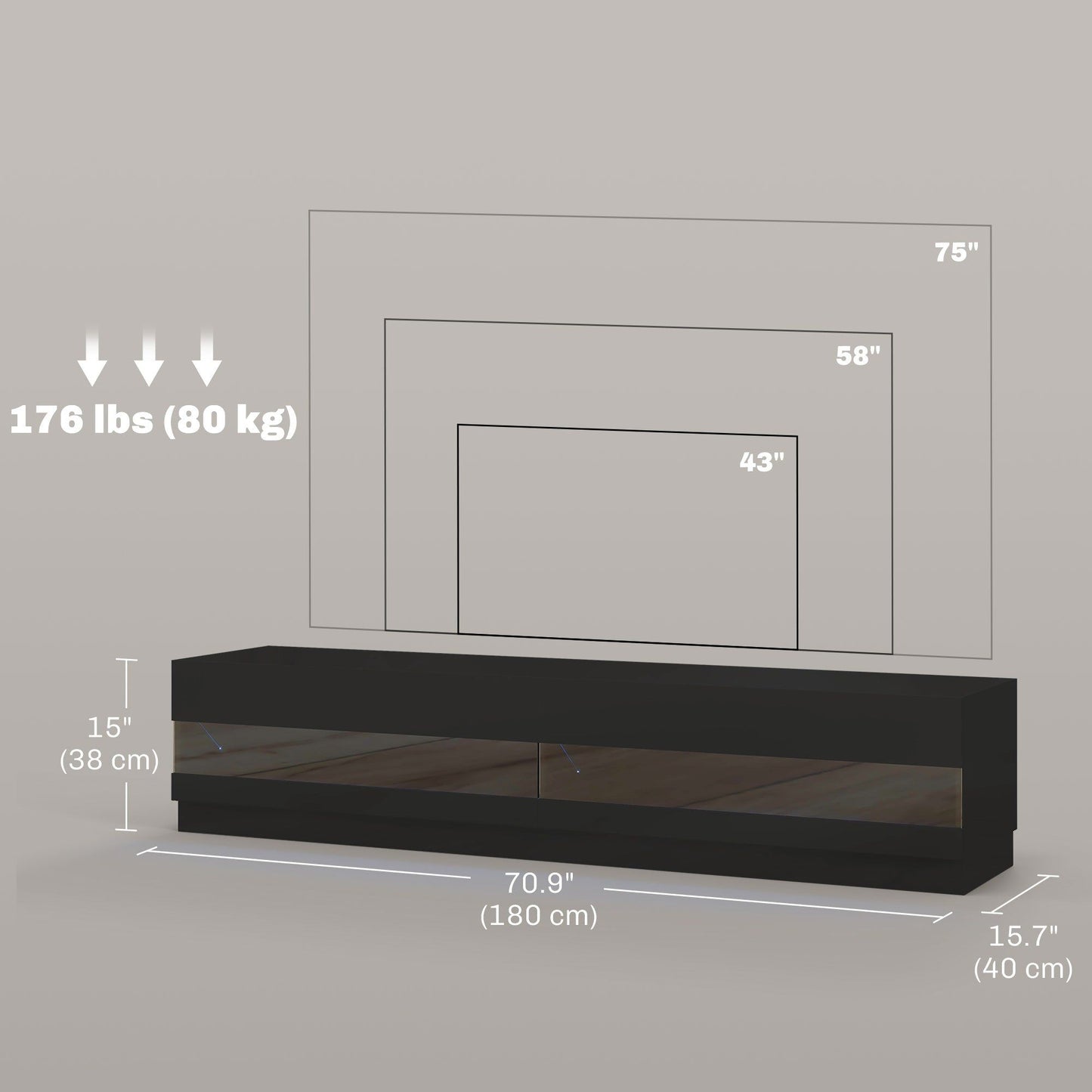 Lighted TV Stand for TVs up to 75" with Storage - Gloss Black