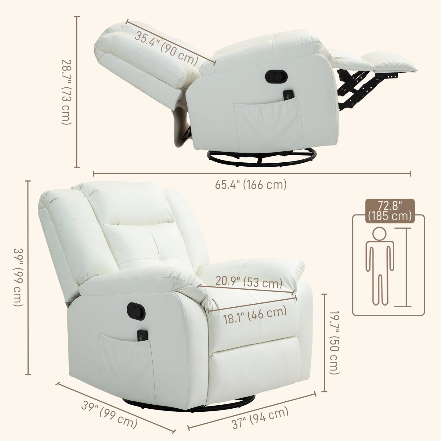 Vibration Massage Recliner with Swivel Rocking - Cream White