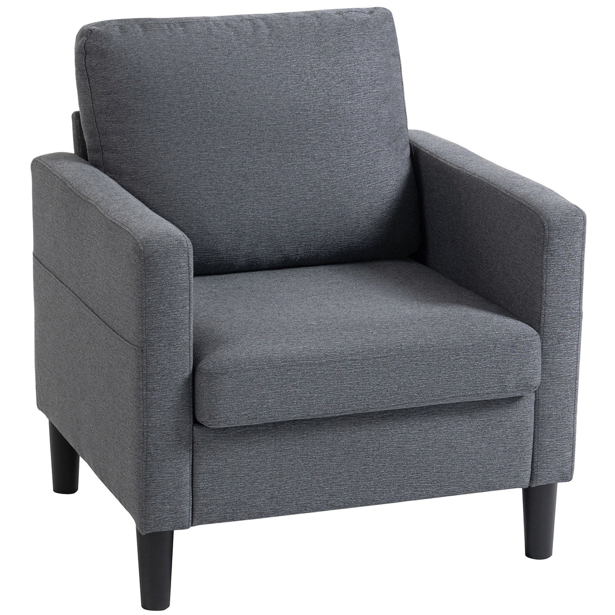 Accent Chair Upholstered Modern Armchair for Living Room with Thick Padded Seat and Armrests Dark Grey