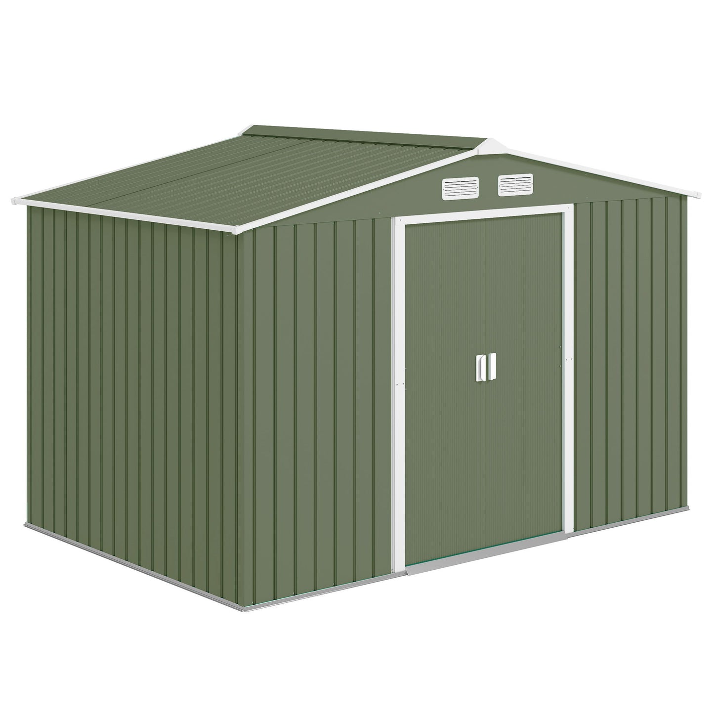 9.1'x6.4'x6.3' Garden Storage Shed w/ Foundation Kit Metal Tool Storage House w/ Double Doors Light Green