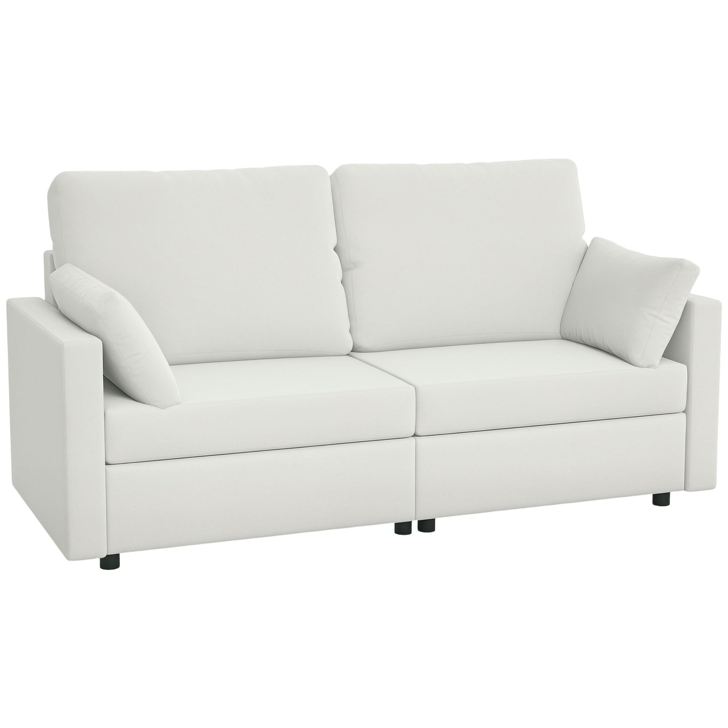 Modern 3 Seater Sofa, 77" Upholstered Couch with 2 Throw Cushions for Bedroom, Living Room, Cream White