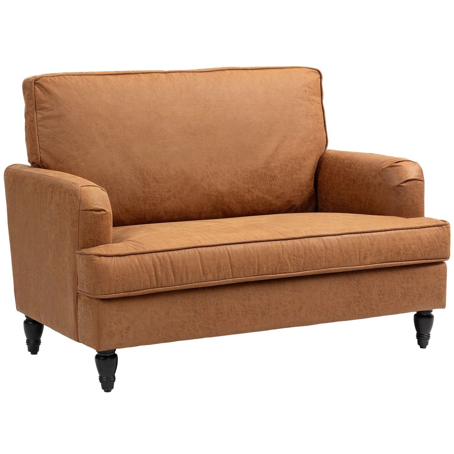 Modern Accent Chair, Leathaire Armchair with Turned Legs and Wide Seat, Comfy Chair for Living Room, Brown