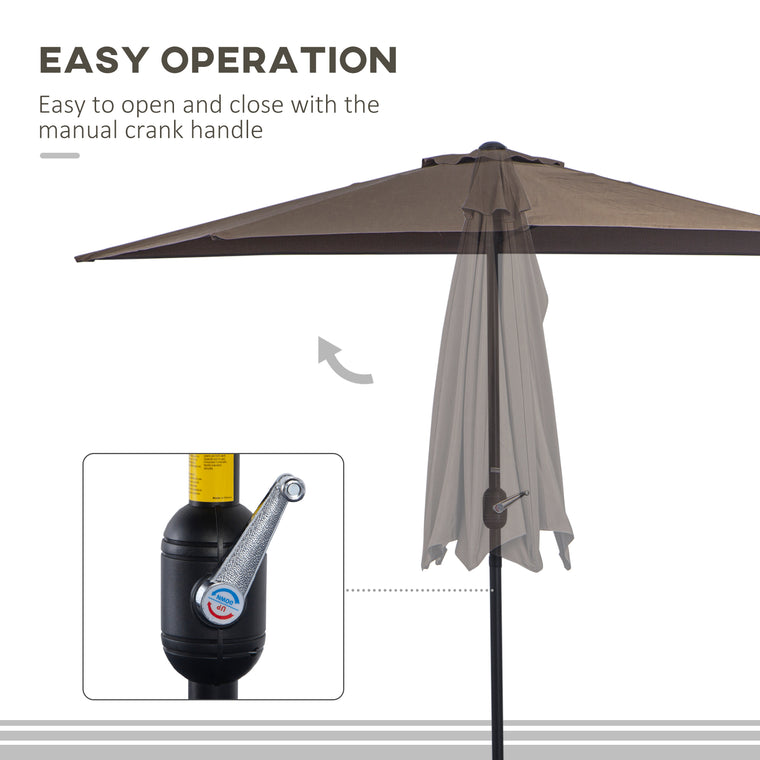 9ft Coffee Half Round Umbrella with 5 Ribs