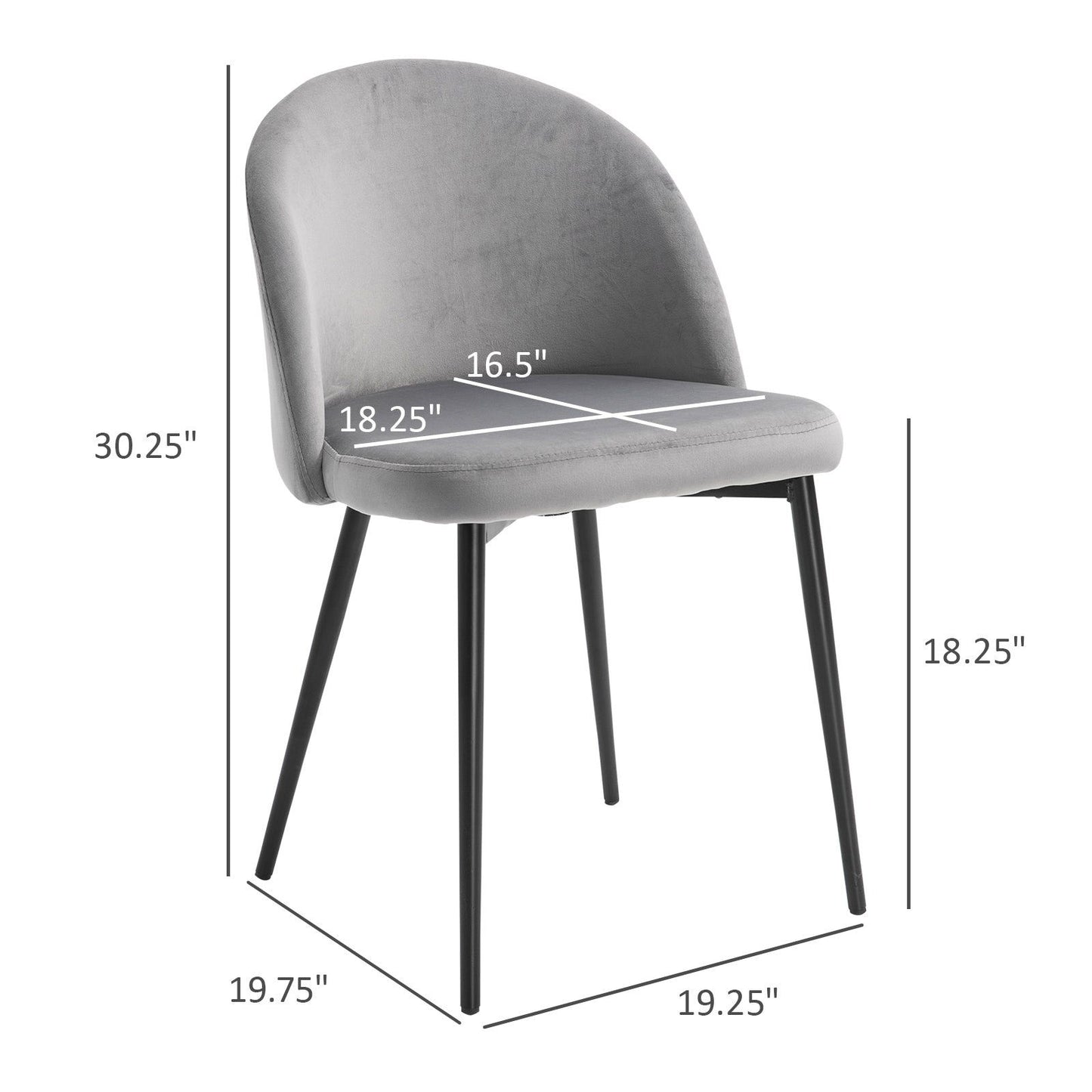 Velvet Mid-Back Dining Chairs Set of 2 - Grey