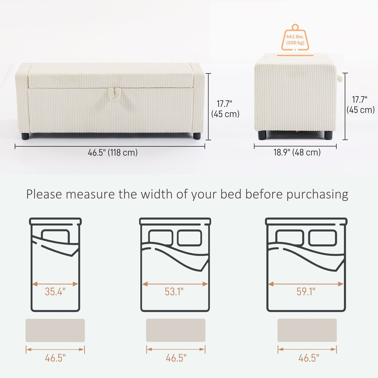 Corduroy Storage Ottoman End of Bed Bench - Beige