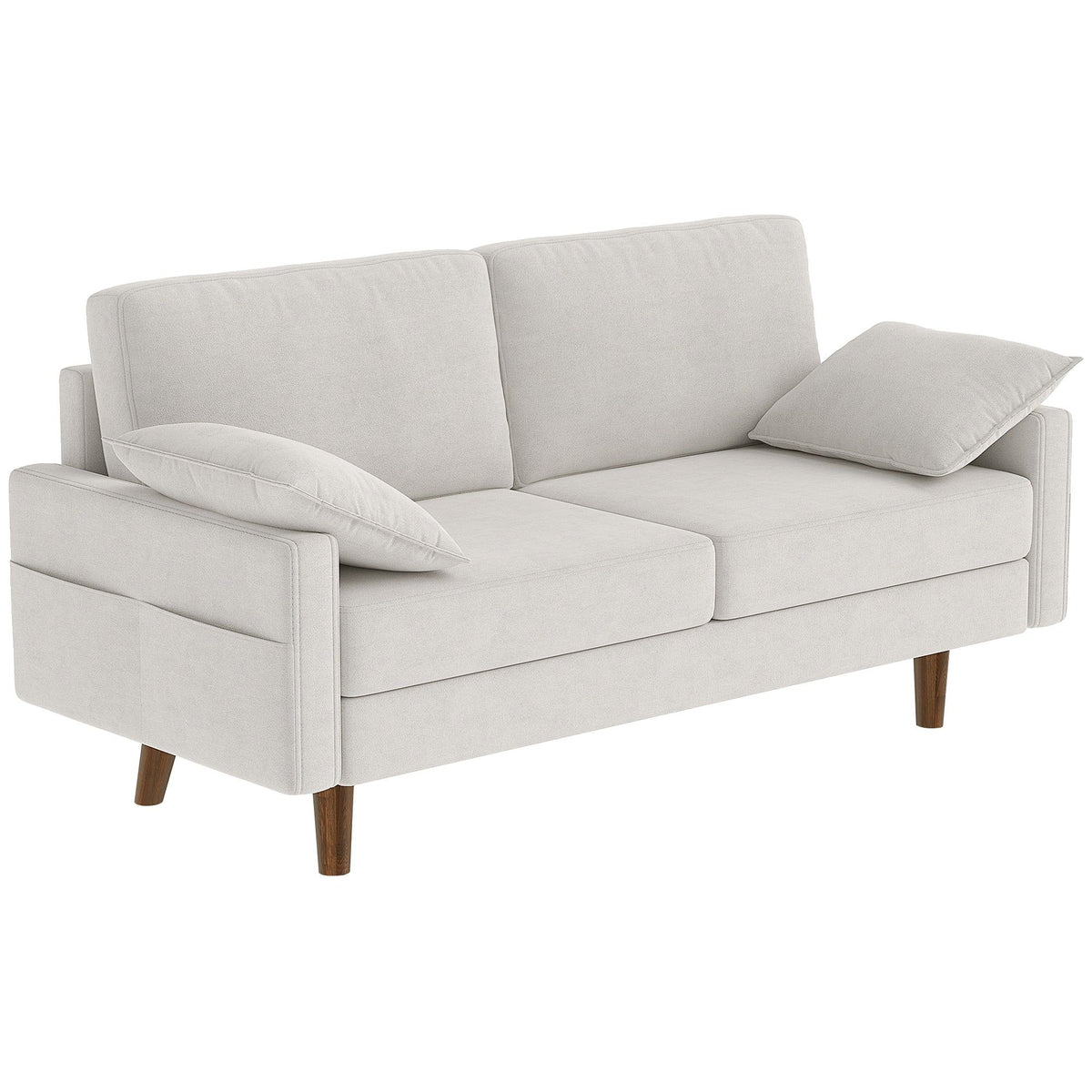 3-Seater Velvet Sofa with Spring Cushions - Cream White