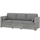 3-Seater Outdoor Sofa with Cushions, PE Rattan Conversation Patio Couch with Pillows for Garden, Poolside, Grey
