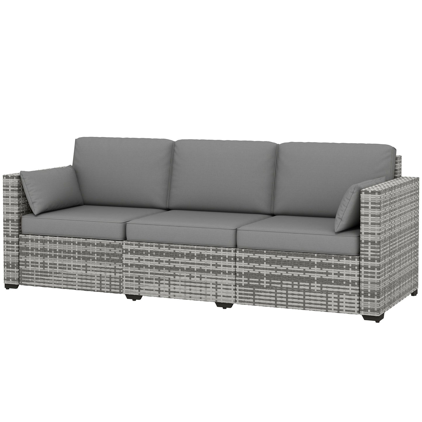 3-Seater Outdoor Sofa with Cushions, PE Rattan Conversation Patio Couch with Pillows for Garden, Poolside, Grey