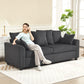 Corduroy Couch, 3 Seater Sofa, Modern Upholstered Couch with Curved Armrests and 8 Removable Pillows, Dark Grey