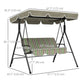 3-Seater Outdoor Porch Swing with Adjustable Canopy, Patio Swing Chair for Garden, Poolside, Backyard, Green and Brown