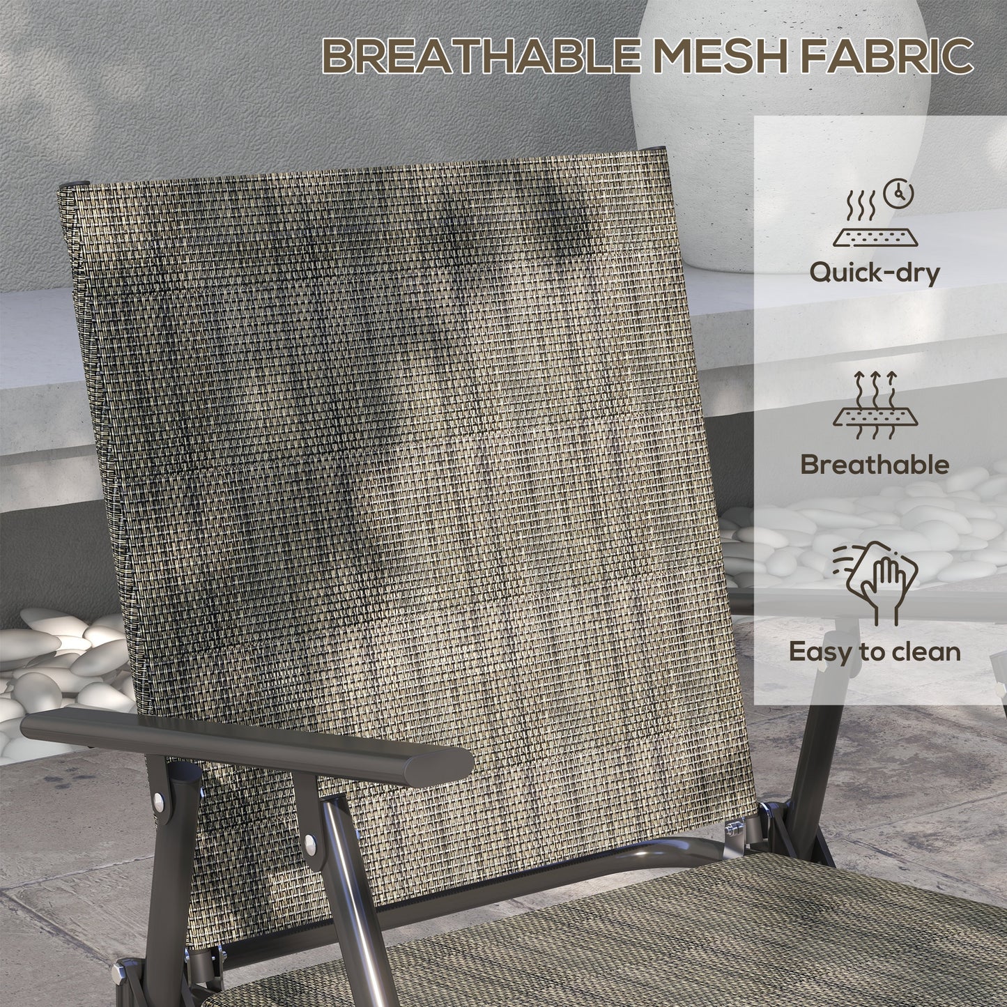 Outdoor 4 Pieces Patio Furniture Set, Garden Set with Two Foldable Armchairs, a Loveseat & Glass Top Table, Mixed Grey