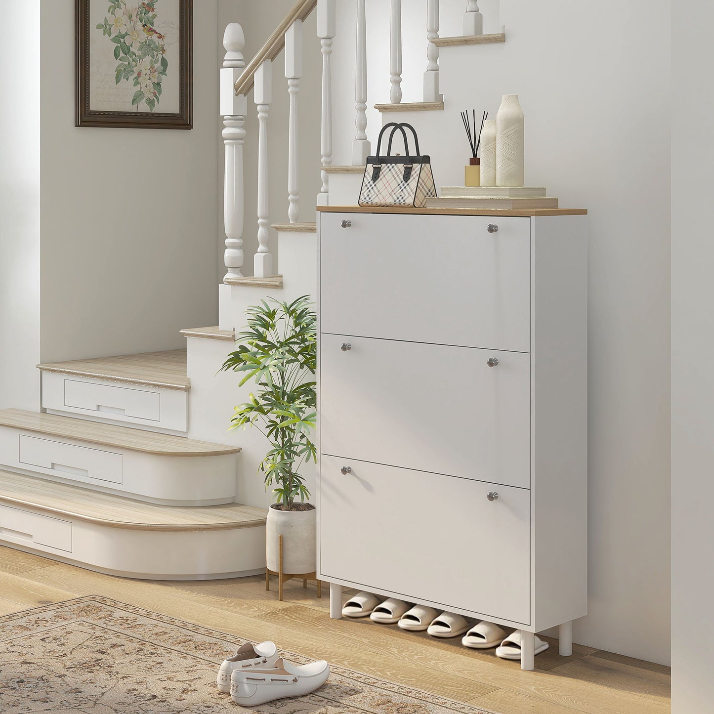 Shoe Storage with 3 Flip Drawers and Adjustable Shelves, Entryway Shoe Storage Cabinet for 24 Pairs of Shoes, White