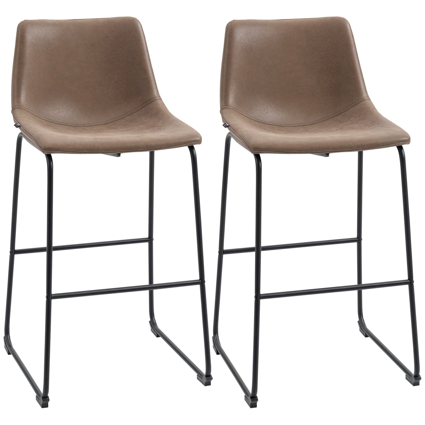 28.7" Bar Height Bar Stools Set of 2, Vintage PU Leather Bar Chairs, Kitchen Stools with Footrest for Home Bar, Tan Brown