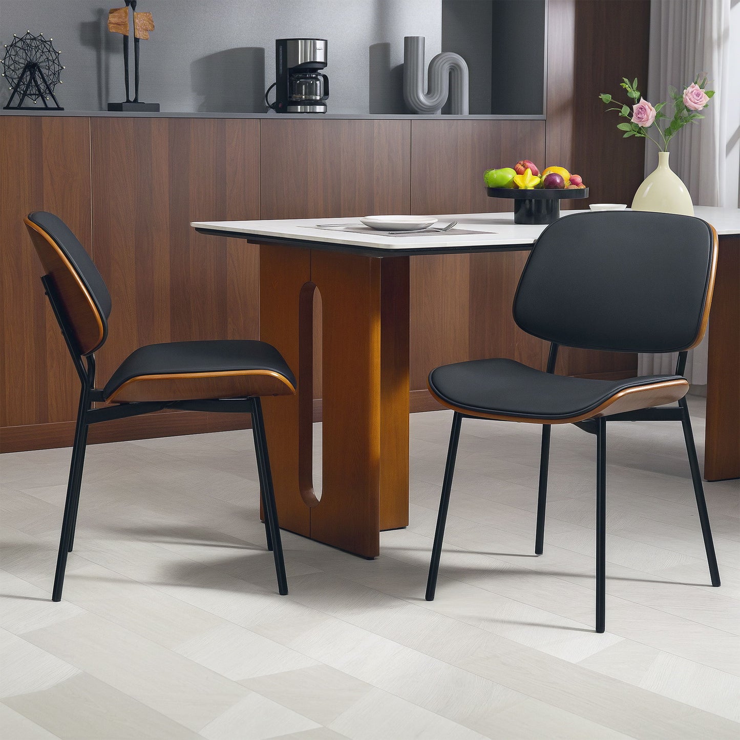 Dining Chairs Set of 2, Mid Century Modern Dining Room Chairs with Bentwood Back and Metal Legs for Kitchen Living Room
