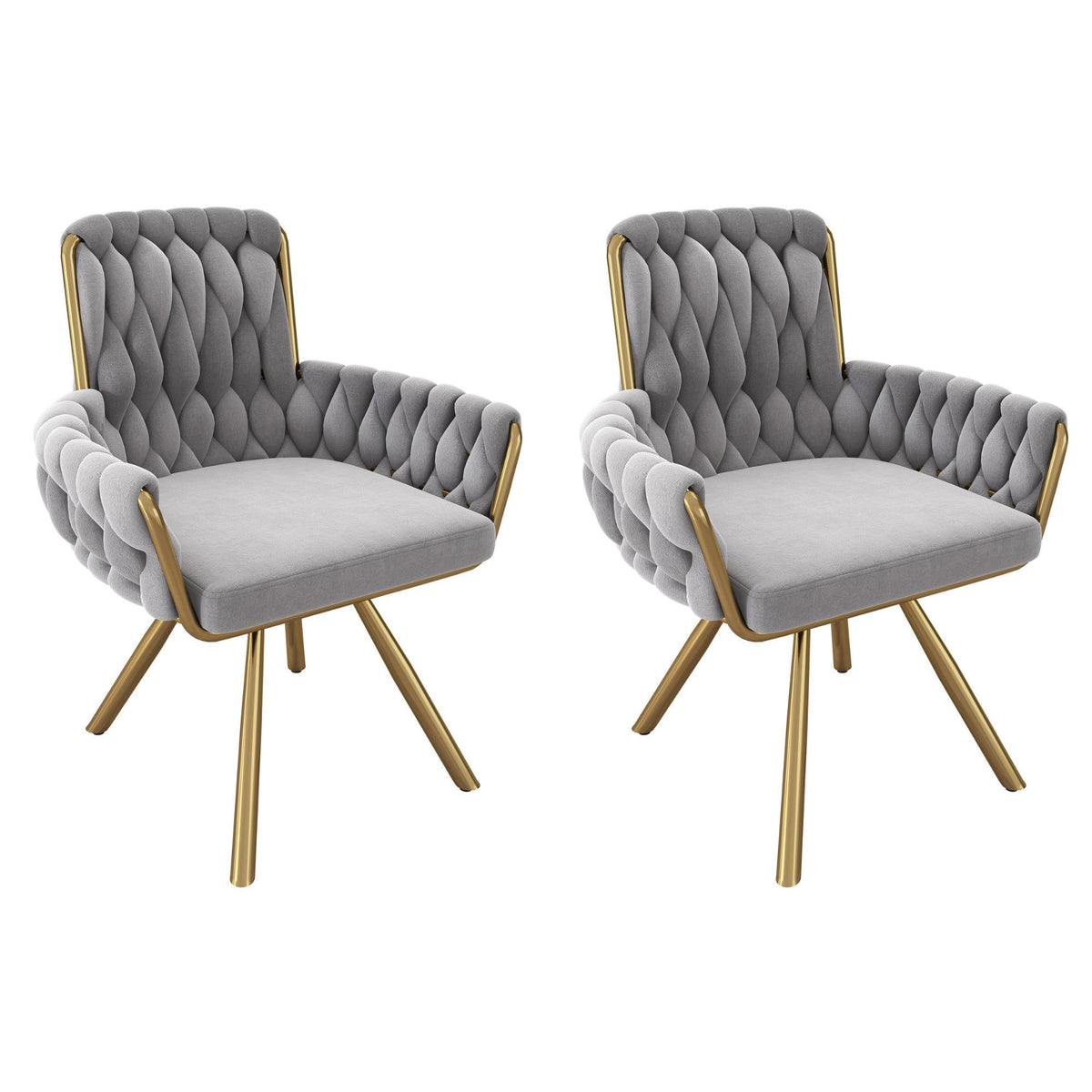 Set of 2 Velvet Dining Chairs with Upholstered Ergonomic Seats, Industrial-Chic Swivel Chairs with Metal Legs, 25'' L x 25'' W x 34'' H, Gray