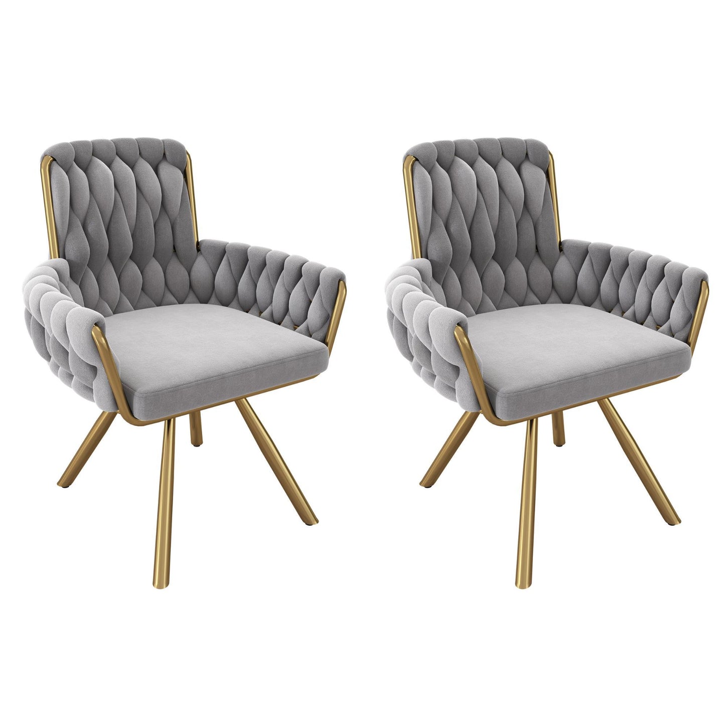Set of 2 Velvet Dining Chairs with Upholstered Ergonomic Seats, Industrial-Chic Swivel Chairs with Metal Legs, 25'' L x 25'' W x 34'' H, Gray