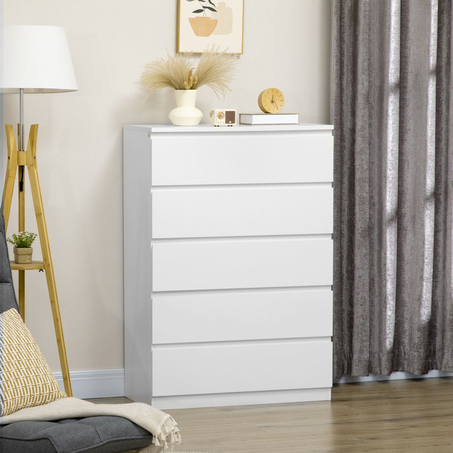 Dresser for Bedroom with 5 Drawers, Modern Chest of Drawers for Living Room, Closet, Hallway, White