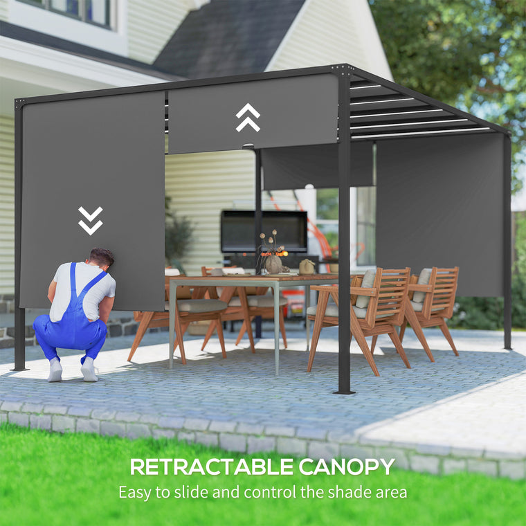 10' x 13' Dark Grey Pergola with Sliding Roof & LED Lights