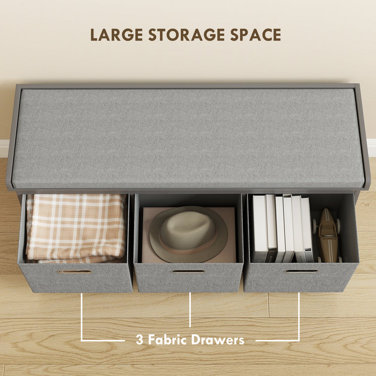 Shoe Storage Bench with Cushion and 3 Drawers