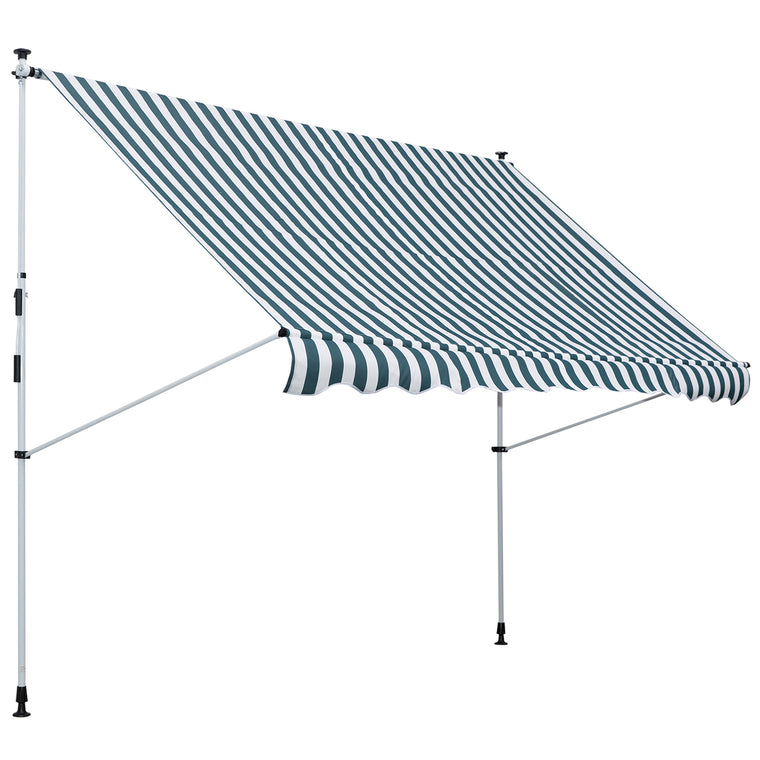 10' x 5' Green Manual Retractable Awning with Support Pole